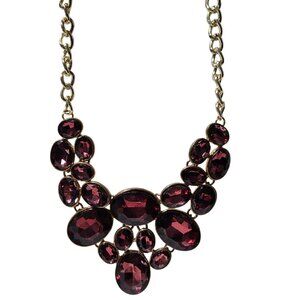 Elegant Large Faceted Red Gemstones Bib Necklace Gold Tone Chain Statement
